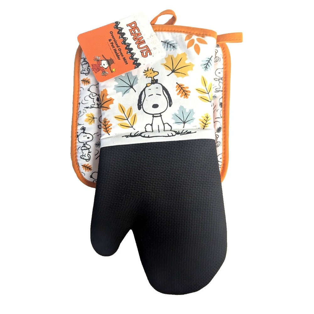 Peanuts Snoopy and Woodstock Oven Mitt Potholder Kitchen Set Fall Leaves NEW